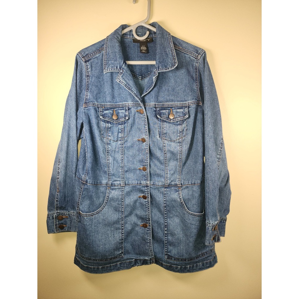 Venezia Vintage Longline Denim Chore Coat Shacket Women's 14/16 Ramie Cotton
